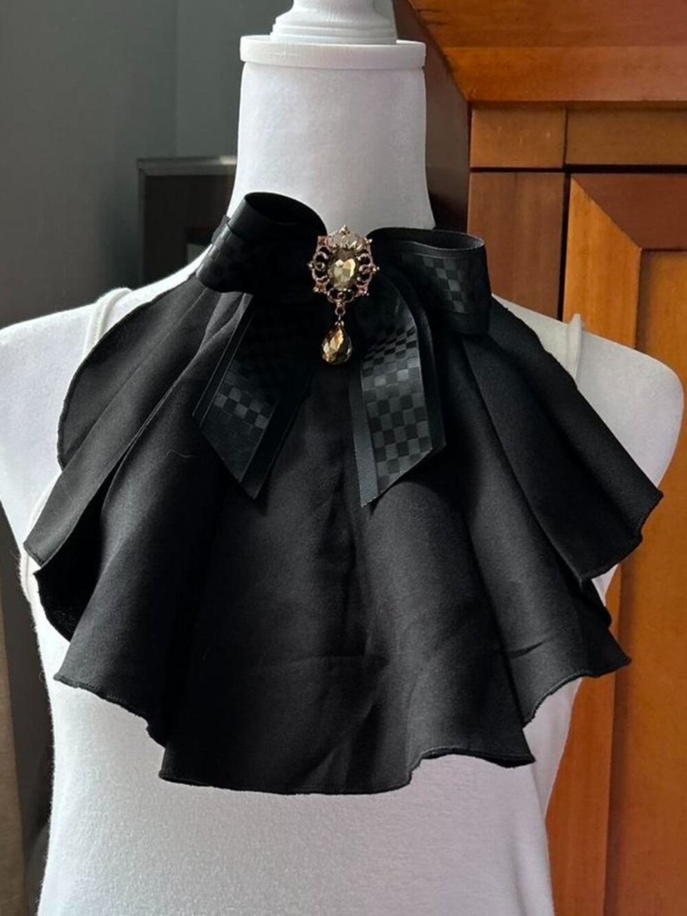 Black Victorian Steampunk Ruffle Collar with Bow